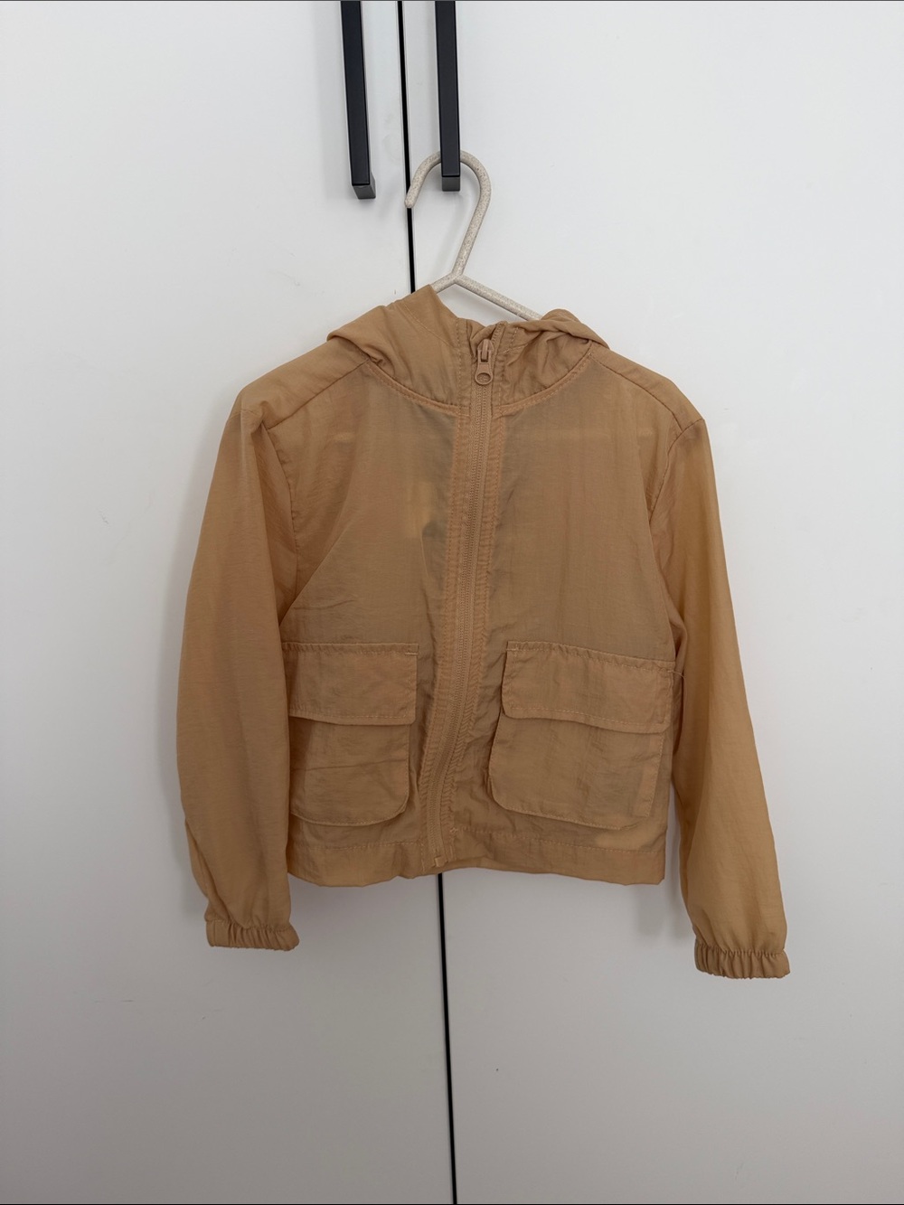 Kids Hooded Lightweight Rain Jacket in Tan